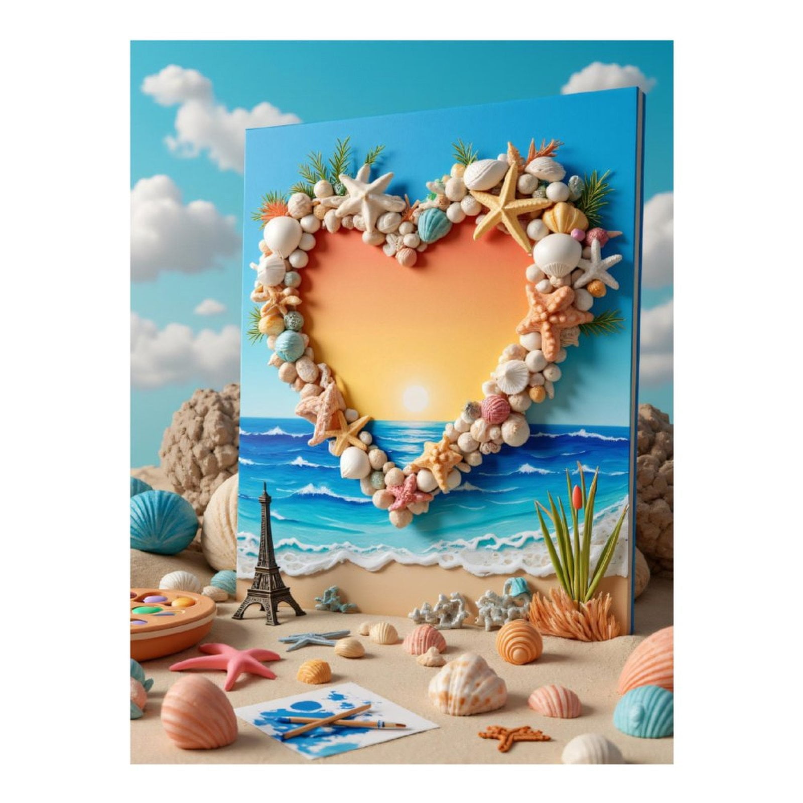 Diamond Art Kits for Adults - Seashell Heart Beach Scene Art 5d Diamond Painting for Adults, Diamond Art for Adults Beginners, Frameless Diamond Painting Kits for Adults for Home Wall Decor