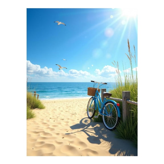 Diamond Art Kits for Adults - Seaside Bicycle Pathway Scene 5d Diamond Painting for Adults, Diamond Art for Adults Beginners, Frameless Diamond Painting Kits for Adults for Home Wall Decor