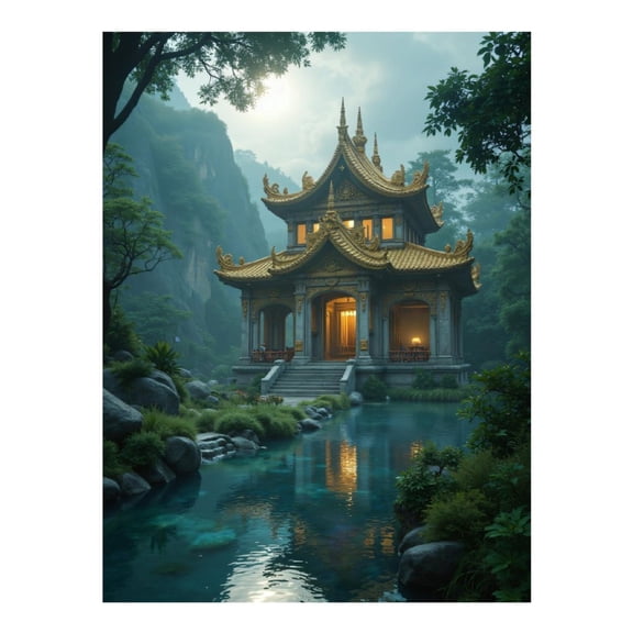 Diamond Art Kits for Adults, Serene Temple Reflections Nature Scene 5D Diamond Painting Kits for Adults Beginners, DIY Full Drill Diamond Painting, Gem Art and Crafts 12x16