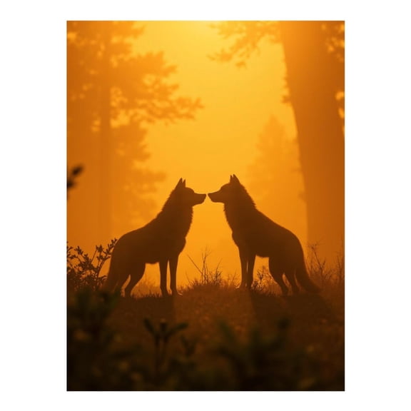 Diamond Art Kits for Adults, Silhouetted Wolves Sunrise Forest 5D Diamond Painting Kits for Adults Beginners, DIY Full Drill Diamond Painting, Gem Art and Crafts 12x16