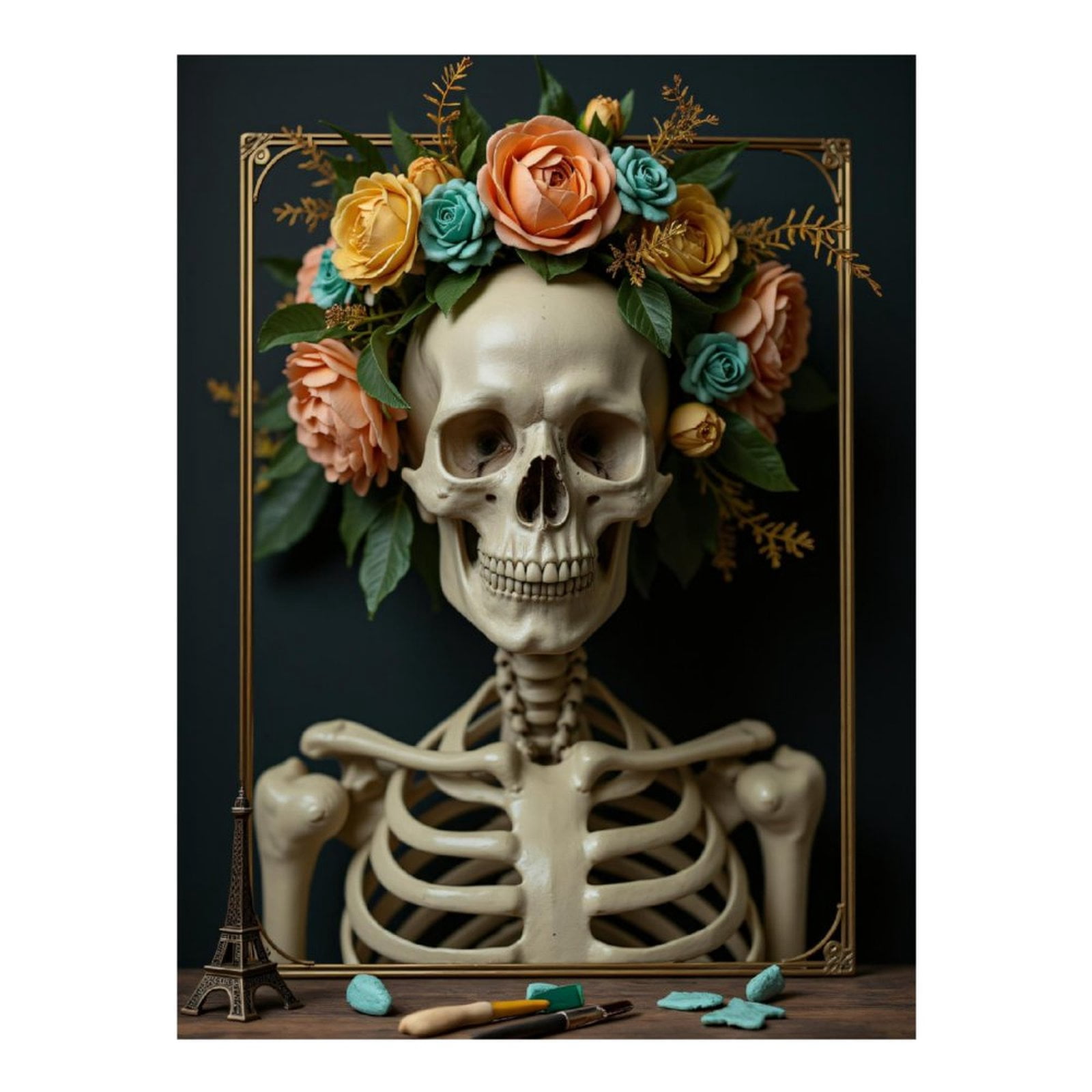 Diamond Art Kits for Adults, Skeleton With Floral Crown Painting Tools 5D Diamond Painting Kits for Adults Beginners, DIY Full Drill Diamond Painting, Gem Art and Crafts 12x16
