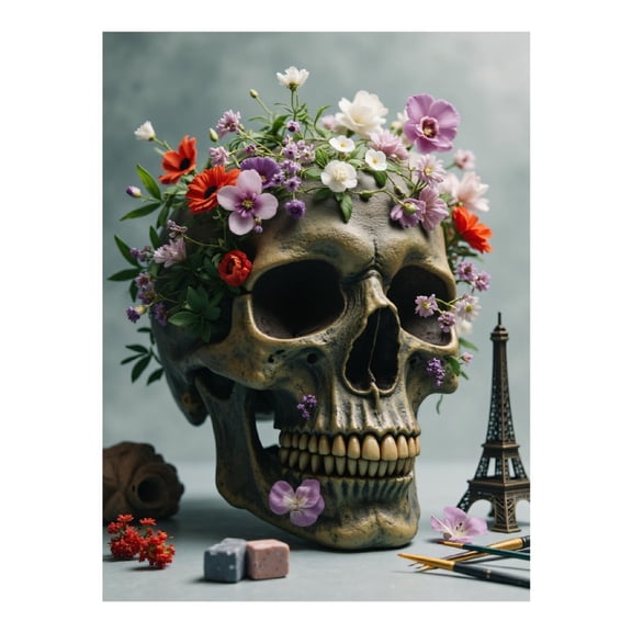 Diamond Art Kits for Adults, Skull Floral Arrangement Eiffel Tower 5D Diamond Painting Kits for Adults Beginners, DIY Full Drill Diamond Painting, Gem Art and Crafts 12x16