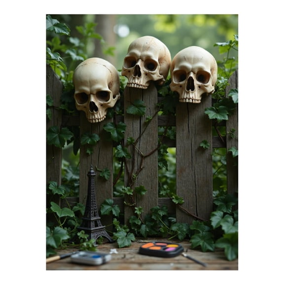 Diamond Art Kits for Adults, Skulls On Fence With Ivy And Model 5D Diamond Painting Kits for Adults Beginners, DIY Full Drill Diamond Painting, Gem Art and Crafts 12x16