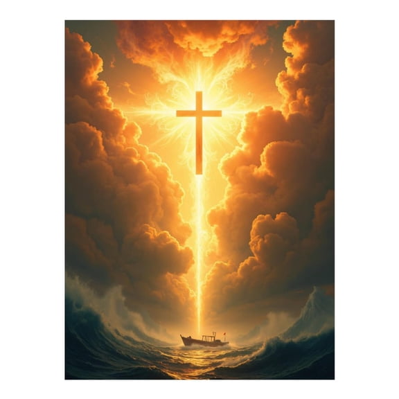 Diamond Art Kits for Adults, Sky Boat Radiant Light Cross Sea 5D Diamond Painting Kits for Adults Beginners, DIY Full Drill Diamond Painting, Gem Art and Crafts 12x16