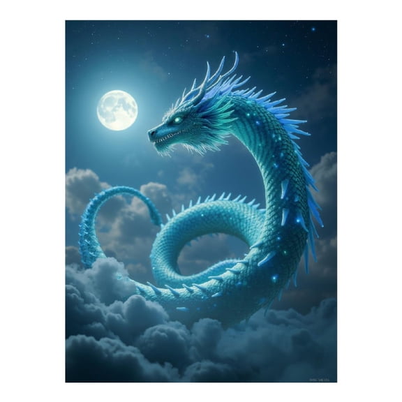 Diamond Art Kits for Adults - Sky Dragon Under Full Moon 5d Diamond Painting for Adults, Diamond Art for Adults Beginners, Frameless Diamond Painting Kits for Adults for Home Wall Decor