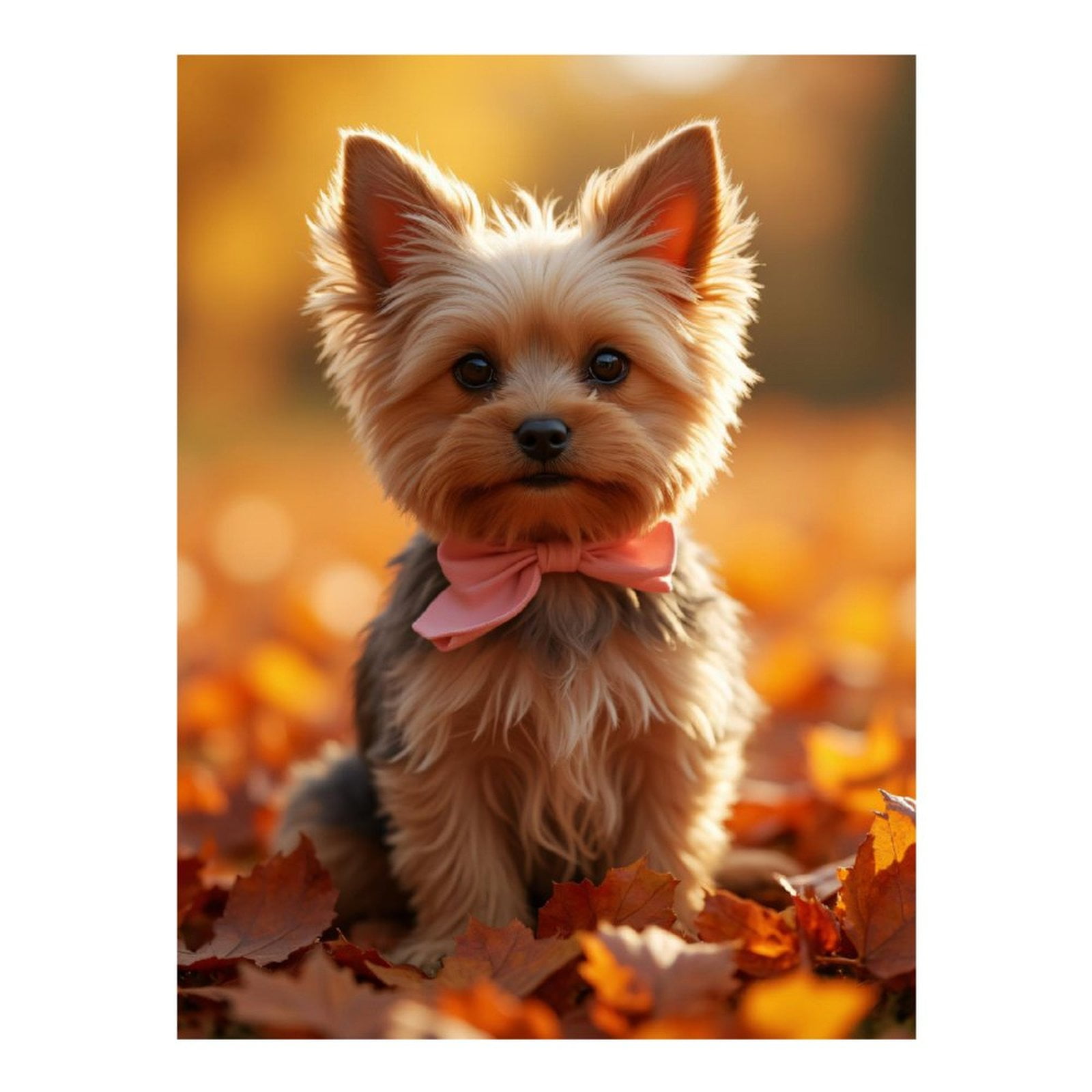 Diamond Art Kits for Adults, Small Dog Autumn Leaves Bowtie 5D Diamond Painting Kits for Adults Beginners, DIY Full Drill Diamond Painting, Gem Art and Crafts 12x16