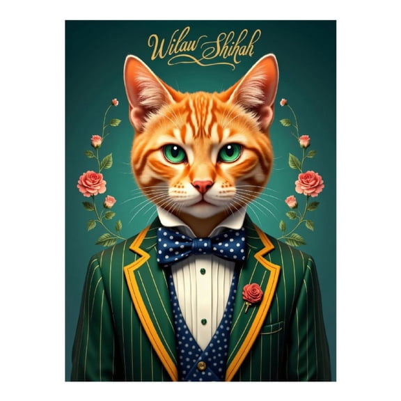 Diamond Art Kits for Adults, Smart Feline Suit Bow Floral Background 5D Diamond Painting Kits for Adults Beginners, DIY Full Drill Diamond Painting, Gem Art and Crafts 12x16