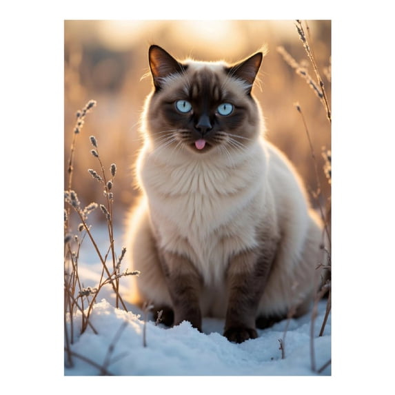 Diamond Art Kits for Adults, Snowy Cat Blue Eyes Fields 5D Diamond Painting Kits for Adults Beginners, DIY Full Drill Diamond Painting, Gem Art and Crafts 12x16