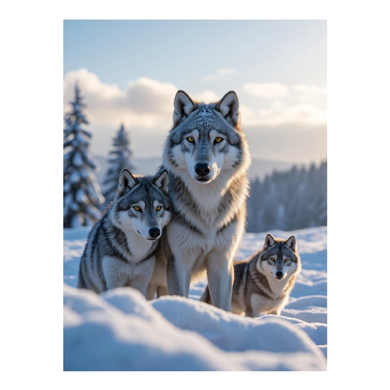 Diamond Art Kits for Adults, Snowy Mountain Wolves Trio 5D Diamond Painting Kits for Adults Beginners, DIY Full Drill Diamond Painting, Gem Art and Crafts 12x16