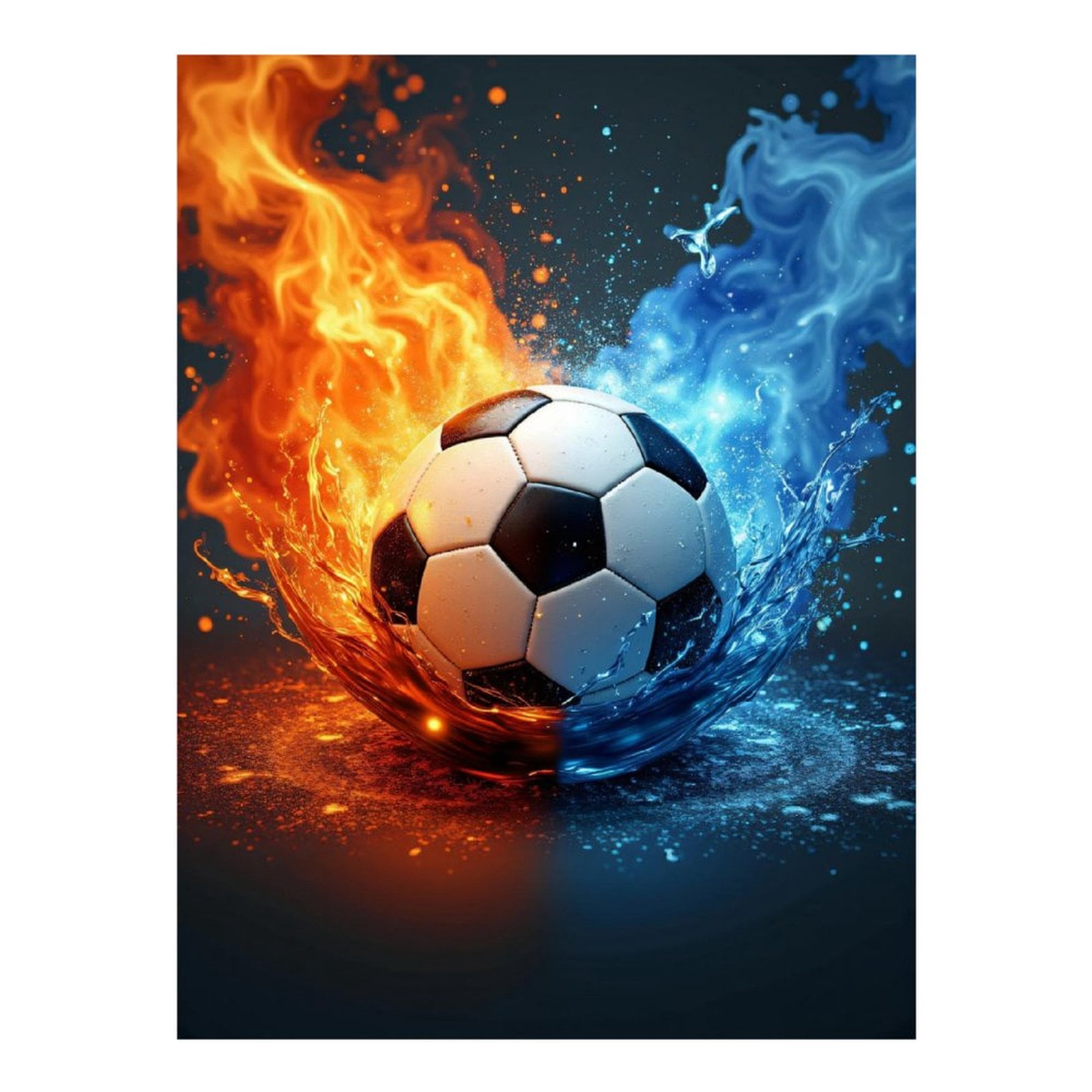 Diamond Art Kits for Adults, Soccer Ball Fire Water Elements 5D Diamond Painting Kits for Adults Beginners, DIY Full Drill Diamond Painting, Gem Art and Crafts 12x16