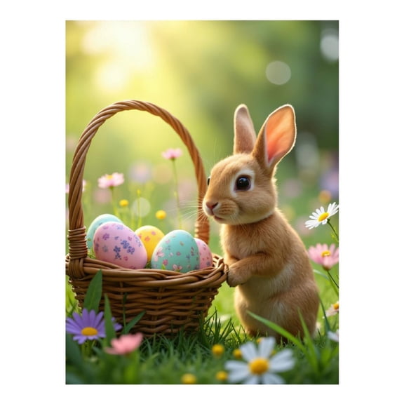 Diamond Art Kits for Adults, Spring Bunny Basket Eggs Blossoms 5D Diamond Painting Kits for Adults Beginners, DIY Full Drill Diamond Painting, Gem Art and Crafts 12x16