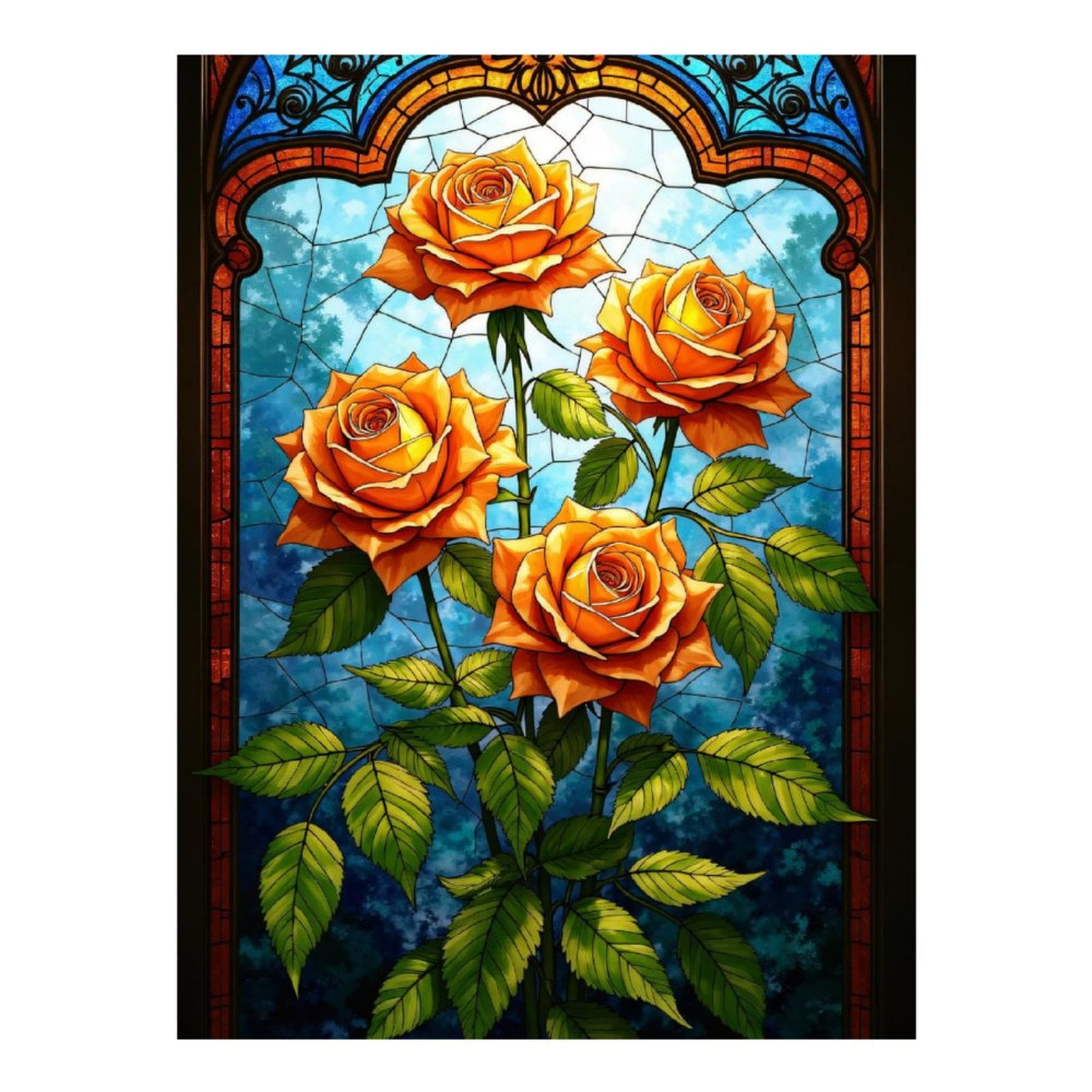 Diamond Art Kits for Adults, Stained Glass Orange Roses Window 5D ...