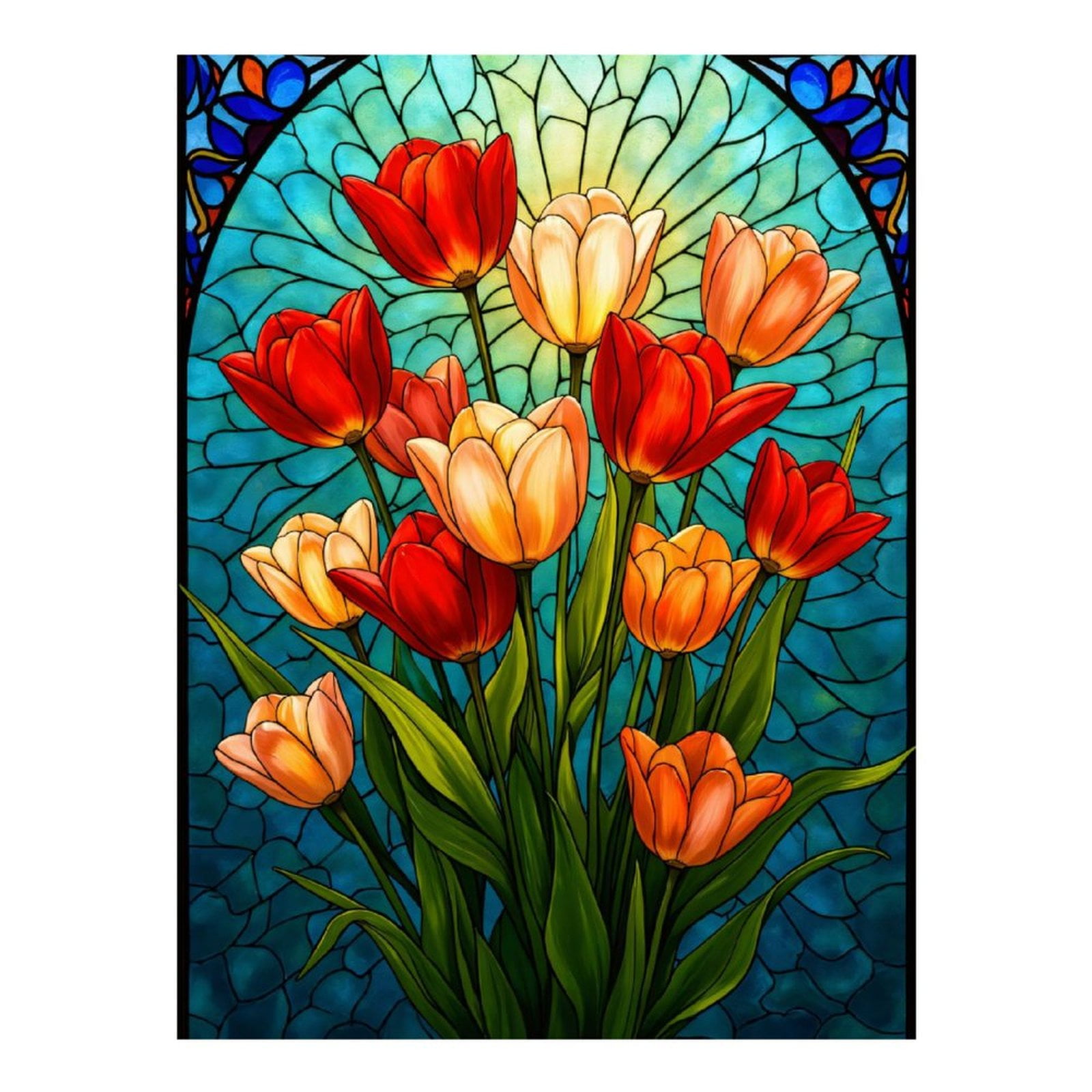 Diamond Art Kits for Adults, Stained Glass Tulip Art Design 5D Diamond Painting Kits for Adults Beginners, DIY Full Drill Diamond Painting, Gem Art and Crafts 12x16