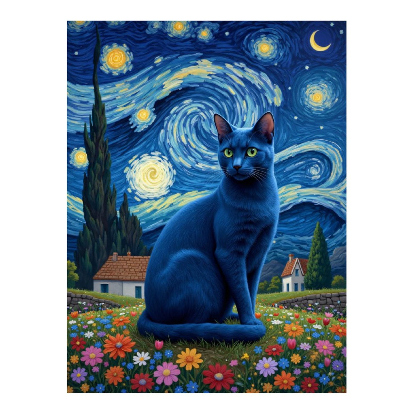 Diamond Art Kits for Adults, Starry Night Blue Cat Garden Scene 5D Diamond Painting Kits for Adults Beginners, DIY Full Drill Diamond Painting, Gem Art and Crafts 12x16