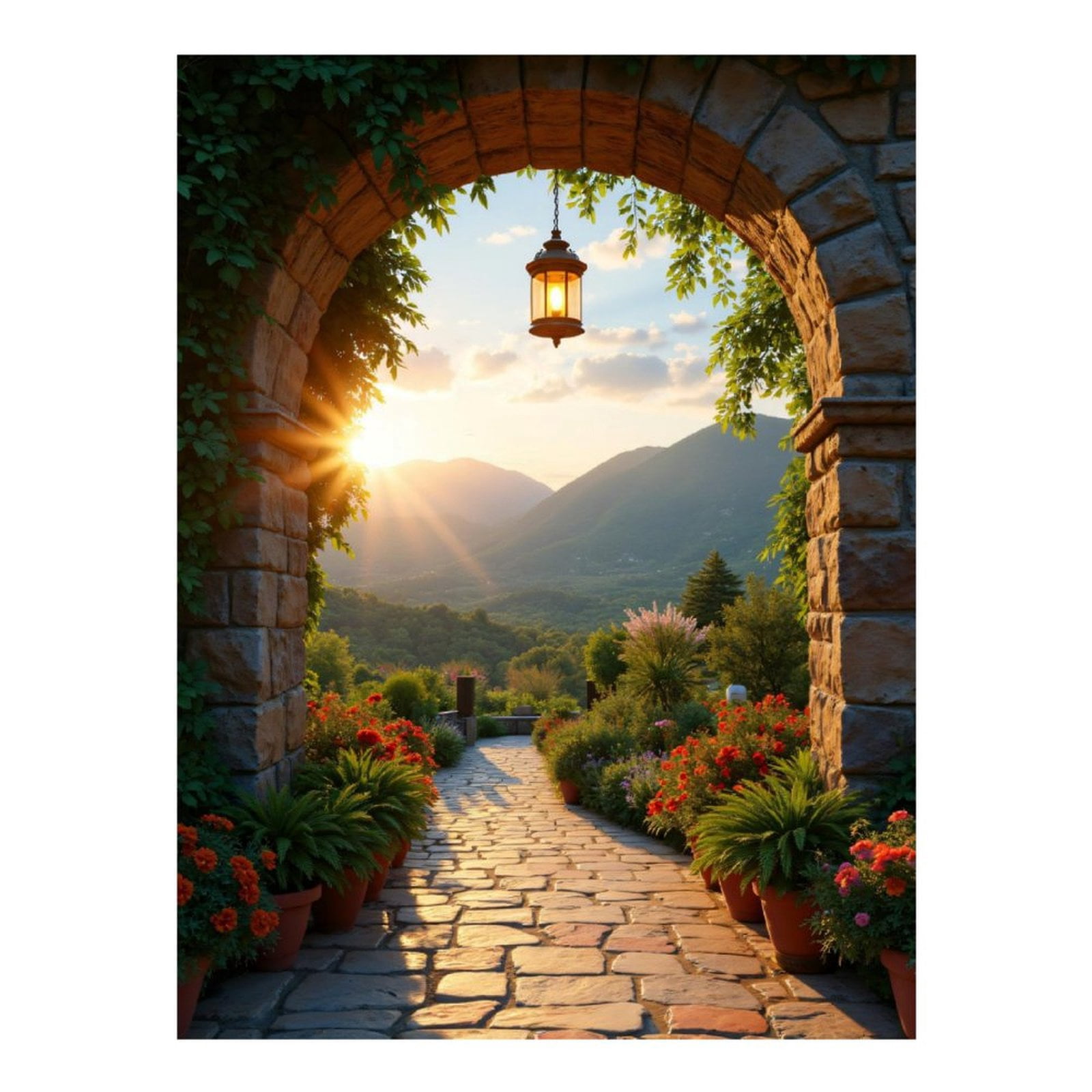 Diamond Art Kits for Adults, Stone Archway Garden Sunset View 5D Diamond Painting Kits for Adults Beginners, DIY Full Drill Diamond Painting, Gem Art and Crafts 12x16