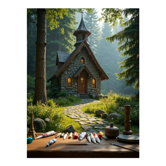 Diamond Art Kits for Adults, Stone Chapel Forest Pathway Scenery 5D Diamond Painting Kits for Adults Beginners, DIY Full Drill Diamond Painting, Gem Art and Crafts 12x16