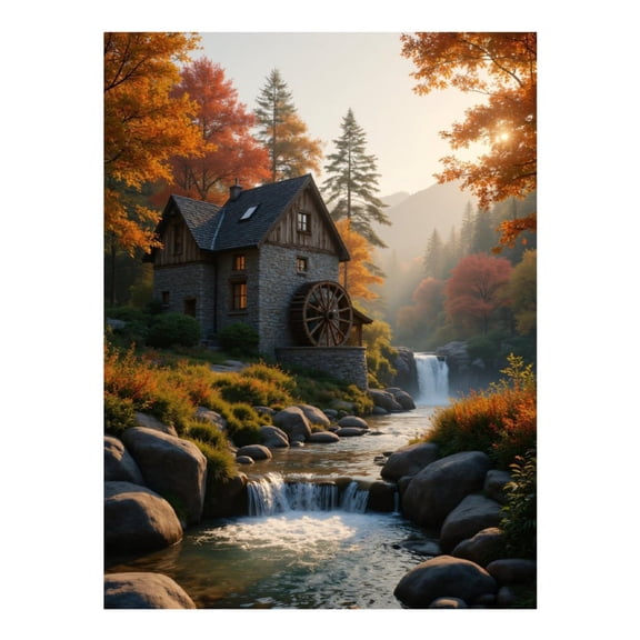 Diamond Art Kits for Adults, Stone Cottage Autumn Stream 5D Diamond Painting Kits for Adults Beginners, DIY Full Drill Diamond Painting, Gem Art and Crafts 12x16