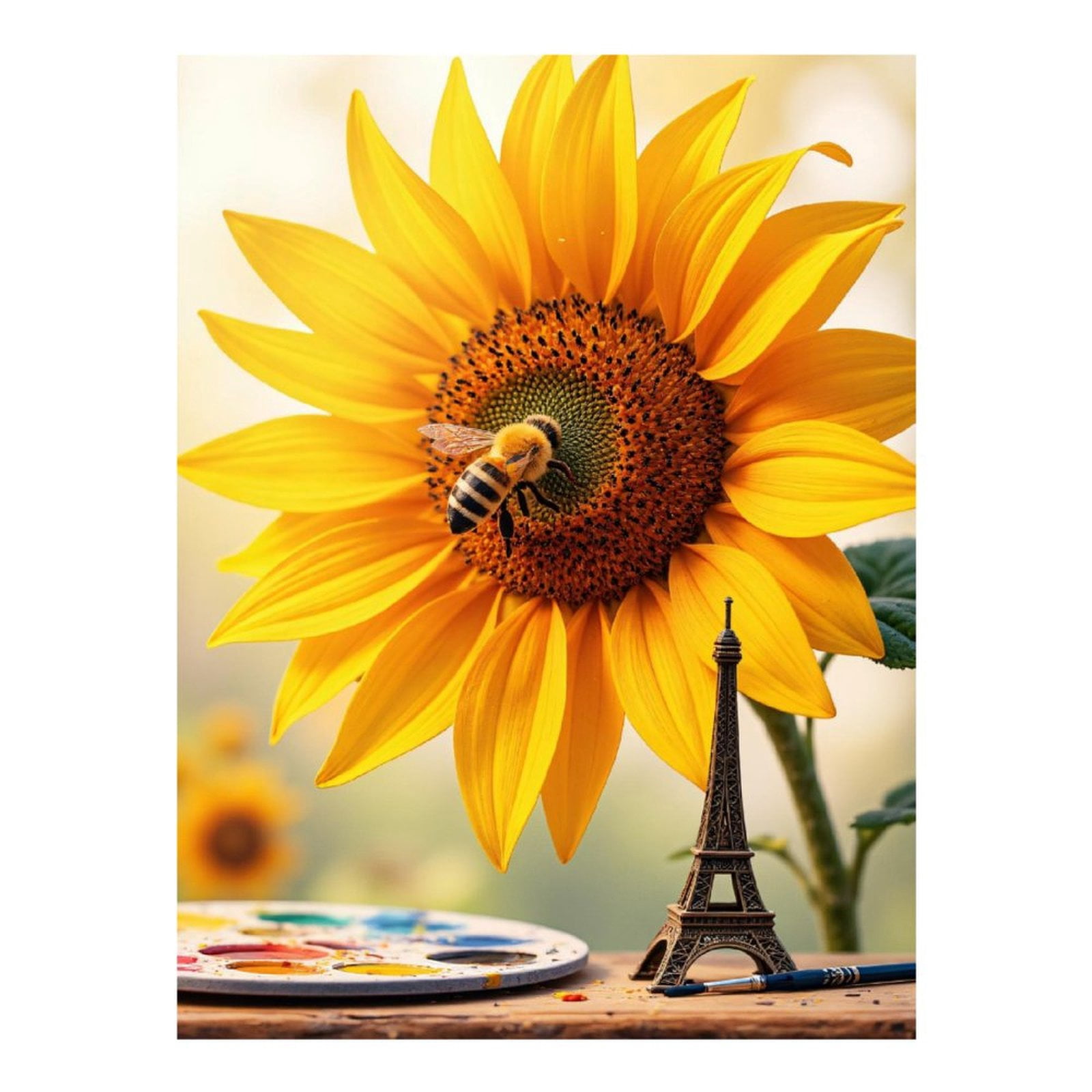 Diamond Art Kits for Adults, Sunflower Bee Eiffel Tower Art 5D Diamond Painting Kits for Adults Beginners, DIY Full Drill Diamond Painting, Gem Art and Crafts 12x16
