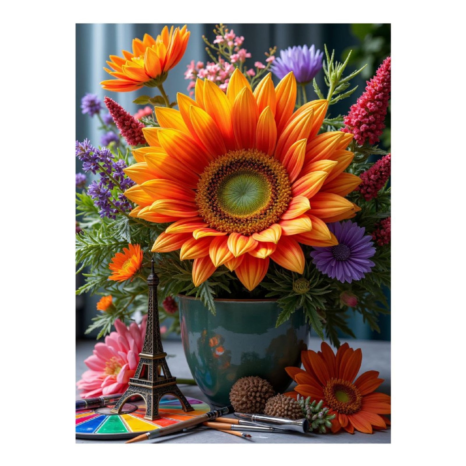 Diamond Art Kits for Adults, Sunflower Bouquet Art Eiffel 5D Diamond Painting Kits for Adults Beginners, DIY Full Drill Diamond Painting, Gem Art and Crafts 12x16