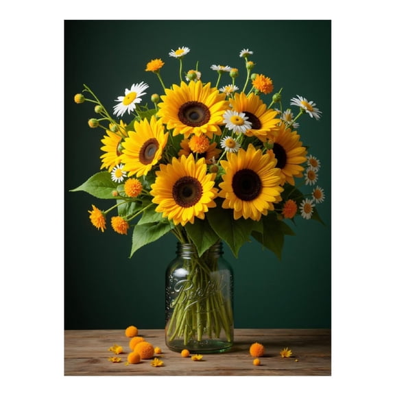 Diamond Art Kits for Adults, Sunflower Daisy Bouquet Jar 5D Diamond Painting Kits for Adults Beginners, DIY Full Drill Diamond Painting, Gem Art and Crafts 12x16
