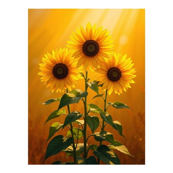 Diamond Art Kits for Adults, Sunflower Trio Golden Glow 5D Diamond Painting Kits for Adults Beginners, DIY Full Drill Diamond Painting, Gem Art and Crafts 12x16