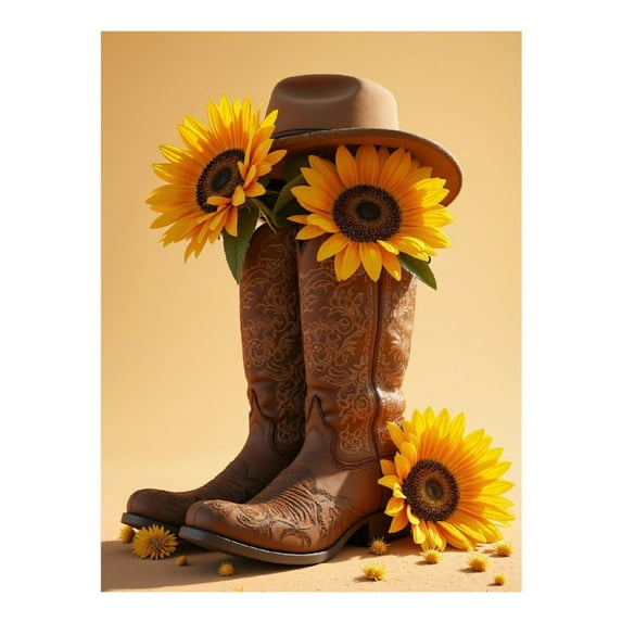 Diamond Art Kits for Adults, Sunflowers Cowboy Boots Hat Arrangement 5D Diamond Painting Kits for Adults Beginners, DIY Full Drill Diamond Painting, Gem Art and Crafts 12x16