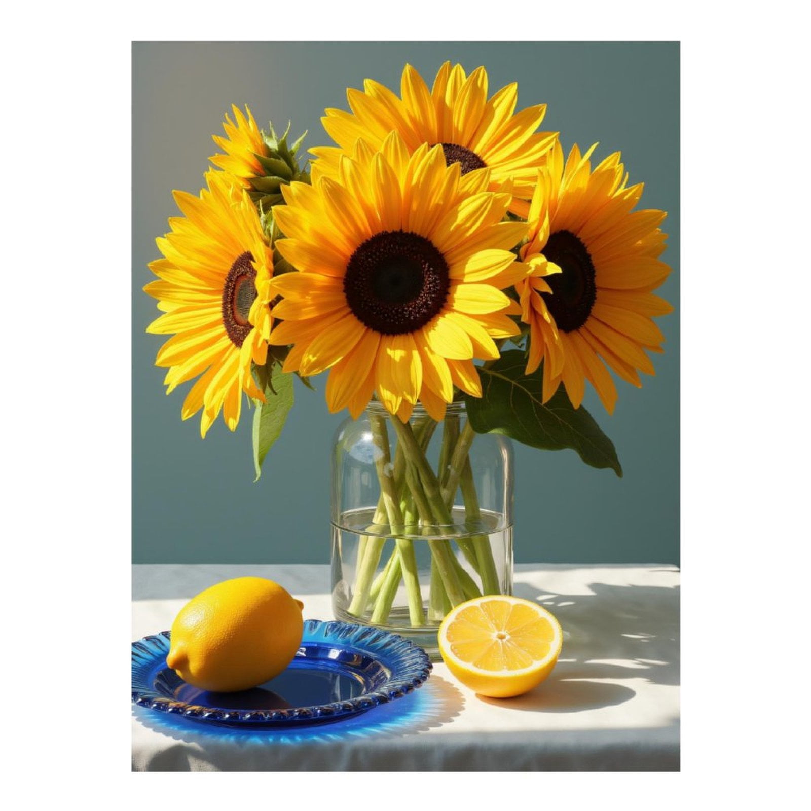Diamond Art Kits for Adults, Sunflowers Glass Jar Lemon Plate 5D Diamond Painting Kits for Adults Beginners, DIY Full Drill Diamond Painting, Gem Art and Crafts 12x16