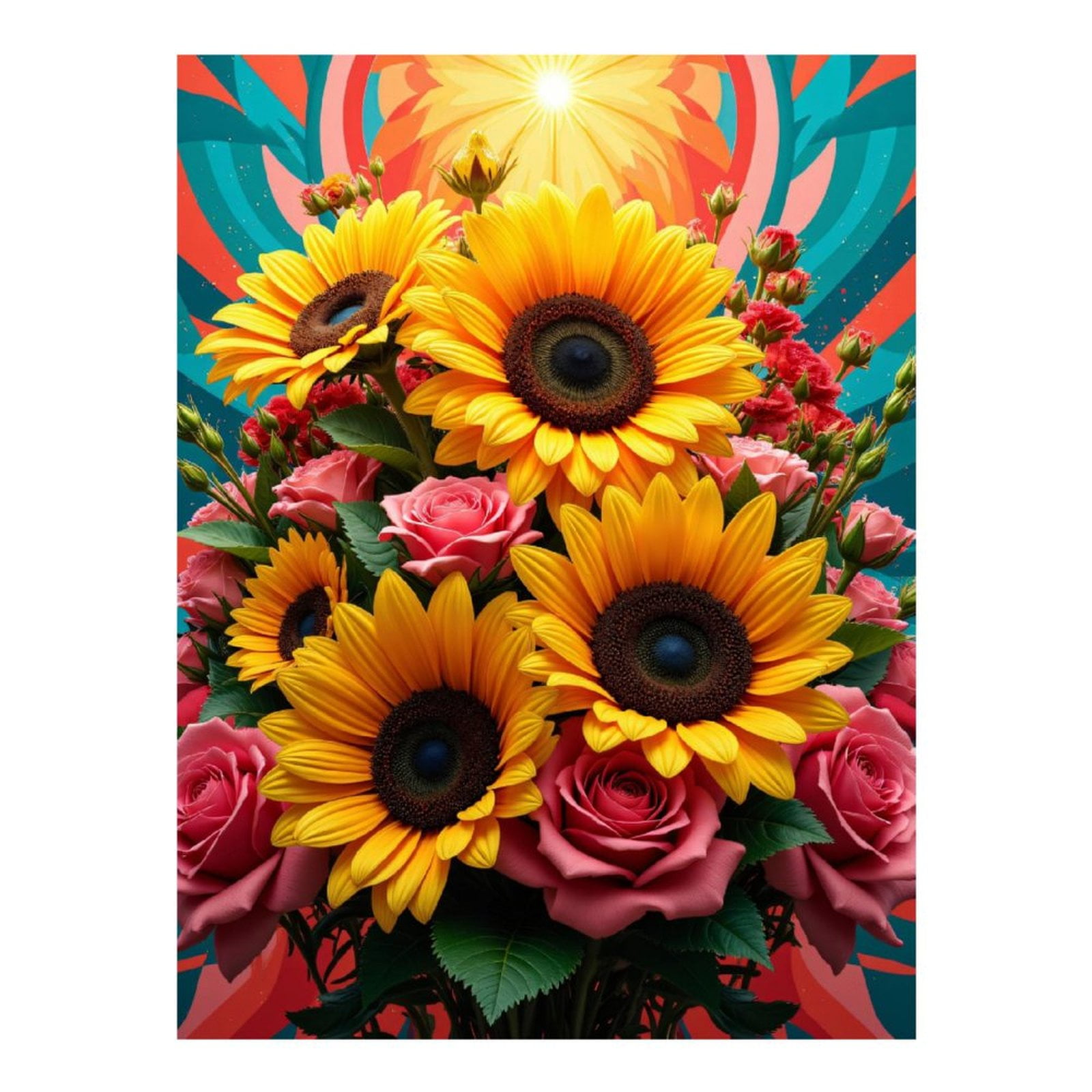 Diamond Art Kits for Adults, Sunflowers Roses Bouquet Art Deco 5D Diamond Painting Kits for Adults Beginners, DIY Full Drill Diamond Painting, Gem Art and Crafts 12x16