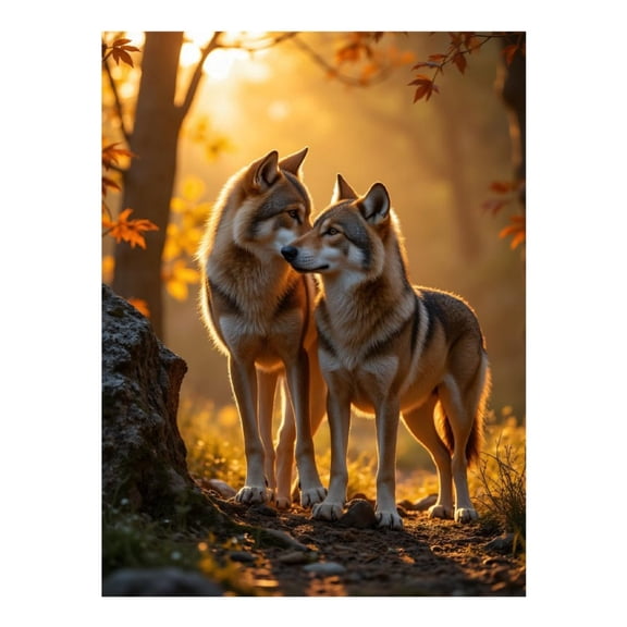 Diamond Art Kits for Adults - Sunlit Wolves Autumn Forest Scene 5d Diamond Painting for Adults, Diamond Art for Adults Beginners, Frameless Diamond Painting Kits for Adults for Home Wall Decor