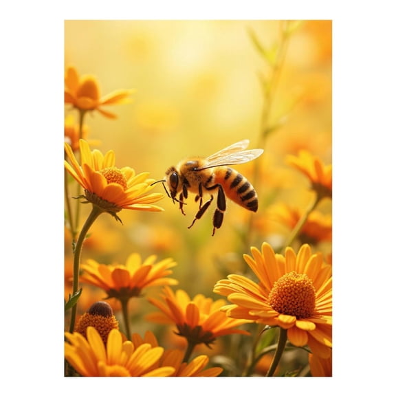 Diamond Art Kits for Adults, Sunny Bee Among Yellow Blooms 5D Diamond Painting Kits for Adults Beginners, DIY Full Drill Diamond Painting, Gem Art and Crafts 12x16