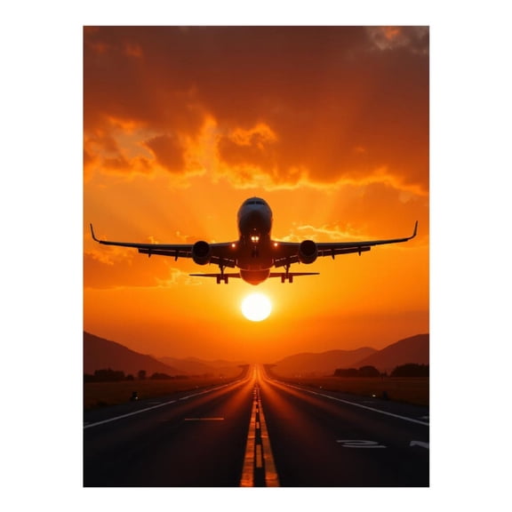 Diamond Art Kits for Adults, Sunset Airplane Landing Silhouette 5D Diamond Painting Kits for Adults Beginners, DIY Full Drill Diamond Painting, Gem Art and Crafts 12x16