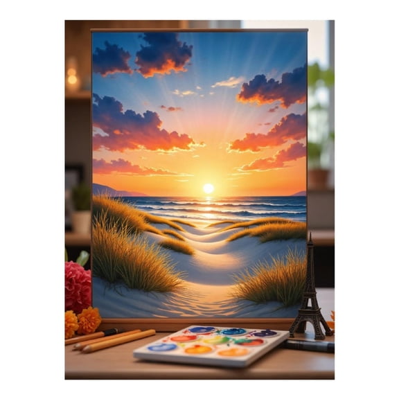 Diamond Art Kits for Adults, Sunset Beach Canvas Art 5D Diamond Painting Kits for Adults Beginners, DIY Full Drill Diamond Painting, Gem Art and Crafts 12x16