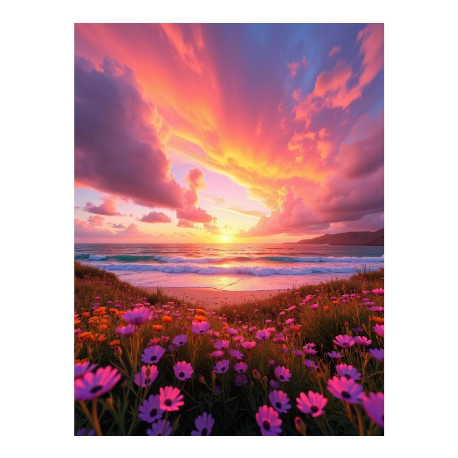 Diamond Art Kits for Adults, Sunset Beach Flowers Sky Ocean 5D Diamond Painting Kits for Adults Beginners, DIY Full Drill Diamond Painting, Gem Art and Crafts 12x16