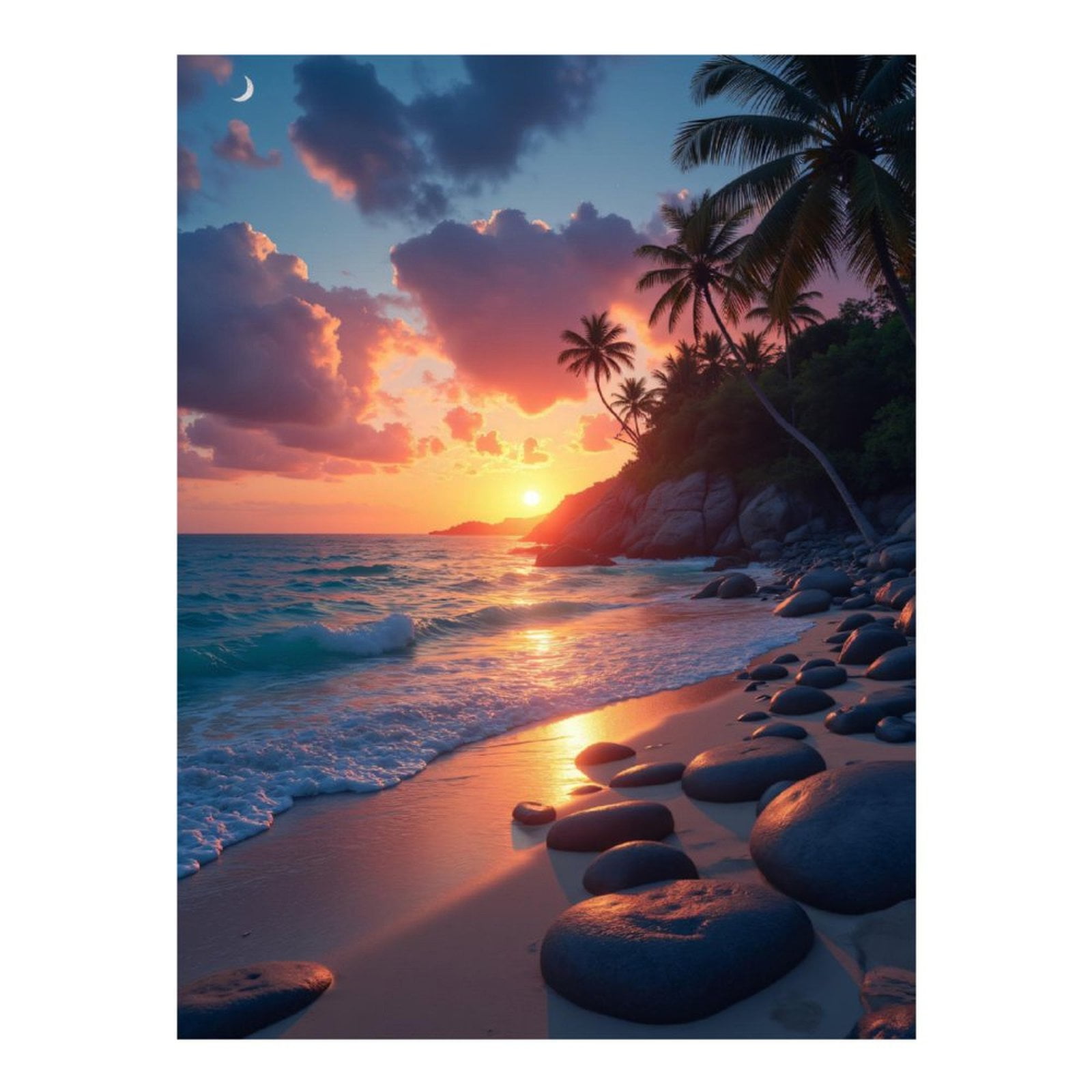 Diamond Art Kits for Adults, Sunset Beach Paradise Ocean Waves 5D ...