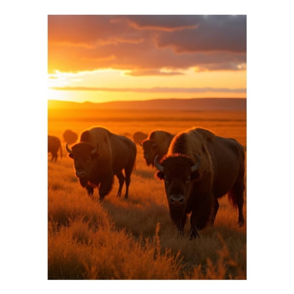 Diamond Art Kits for Adults, Sunset Bison Herd Plains Sky 5D Diamond Painting Kits for Adults Beginners, DIY Full Drill Diamond Painting, Gem Art and Crafts 12x16