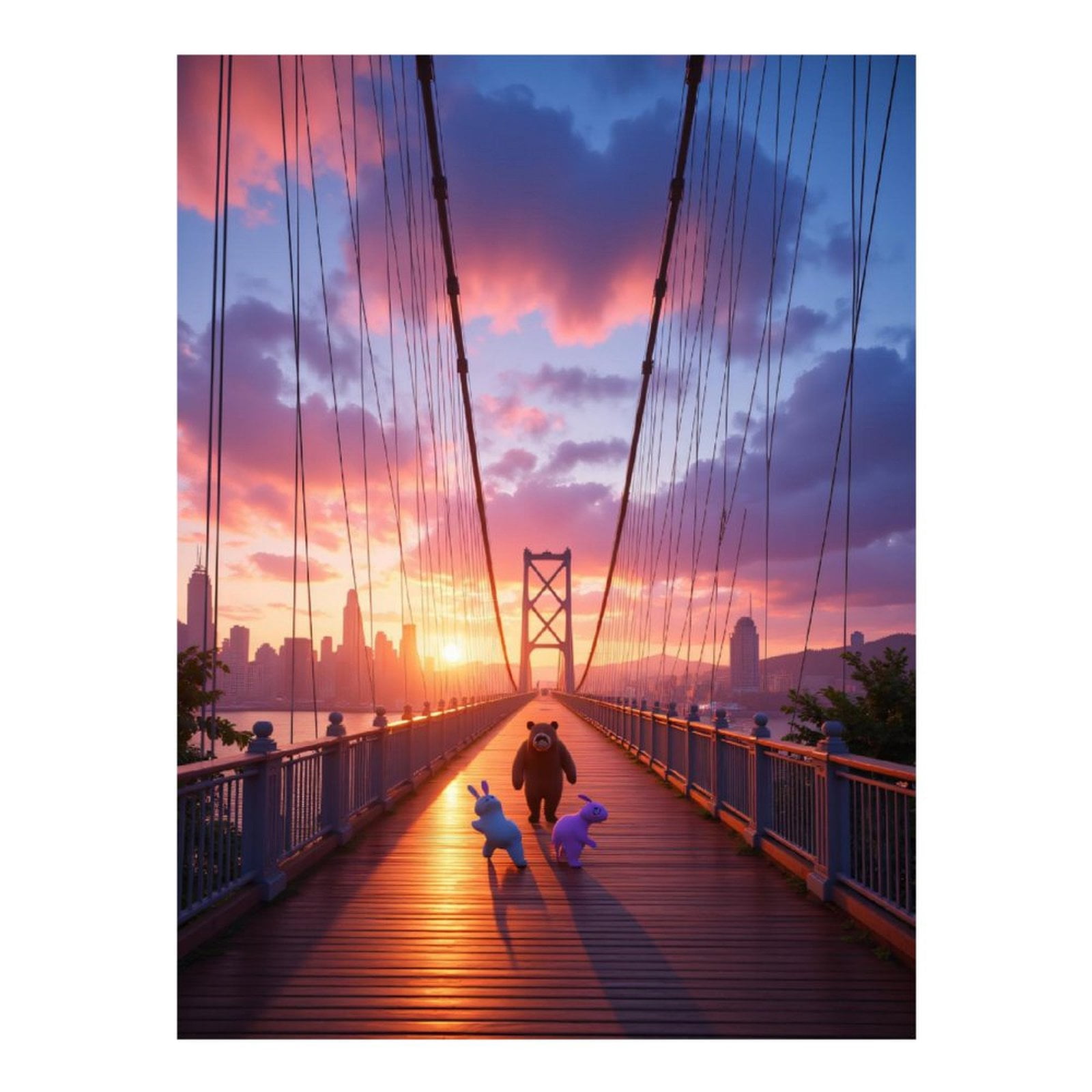 Diamond Art Kits for Adults, Sunset Bridge Plush Characters Journey 5D Diamond Painting Kits for Adults Beginners, DIY Full Drill Diamond Painting, Gem Art and Crafts 12x16