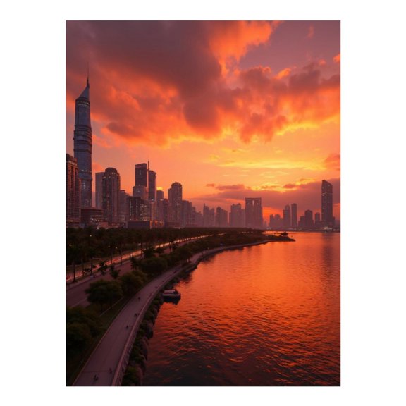 Diamond Art Kits for Adults, Sunset Over City Skyline River 5D Diamond Painting Kits for Adults Beginners, DIY Full Drill Diamond Painting, Gem Art and Crafts 12x16