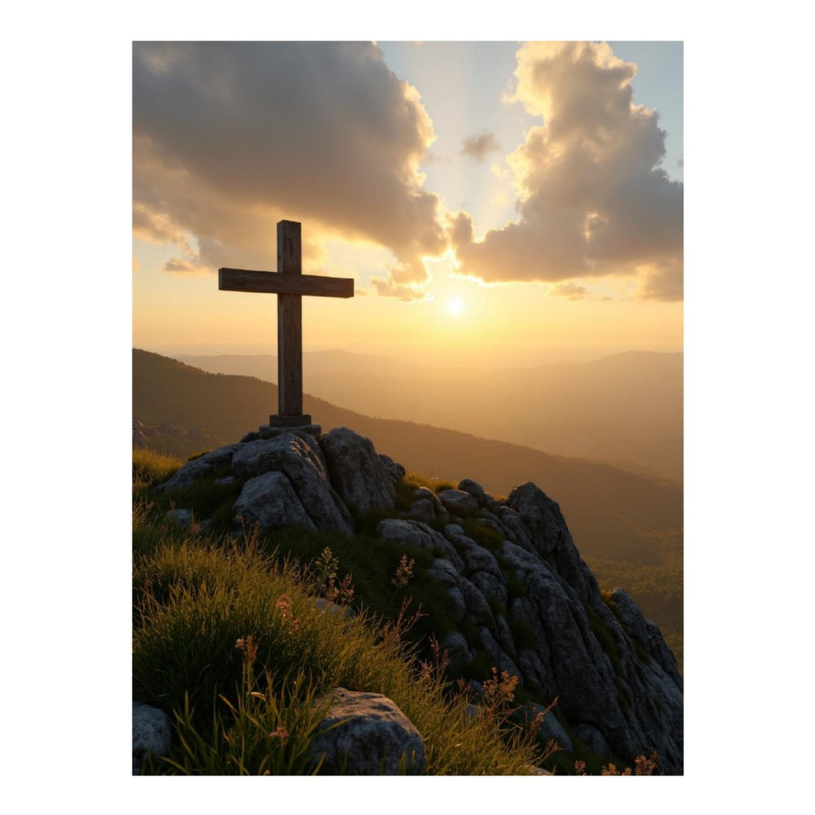 Diamond Art Kits for Adults, Sunset Cross Mountain Landscape 5D Diamond Painting Kits for Adults Beginners, DIY Full Drill Diamond Painting, Gem Art and Crafts 12x16