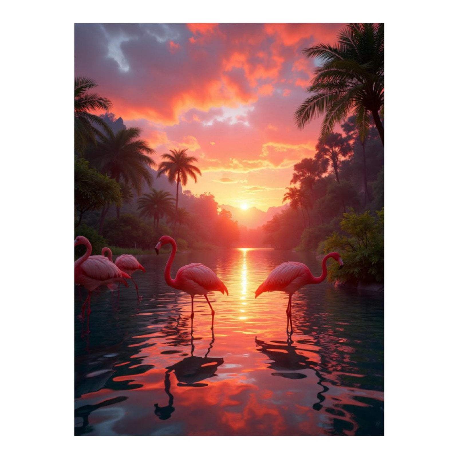 Diamond Art Kits for Adults, Sunset Flamingos Tropical Waterway 5D Diamond Painting Kits for Adults Beginners, DIY Full Drill Diamond Painting, Gem Art and Crafts 12x16