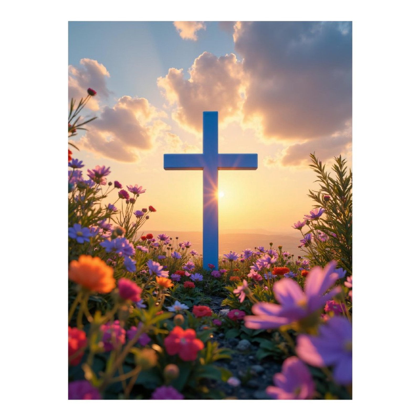 Diamond Art Kits for Adults - Sunset Flower Cross Landscape 5d Diamond Painting for Adults, Diamond Art for Adults Beginners, Frameless Diamond Painting Kits for Adults for Home Wall Decor