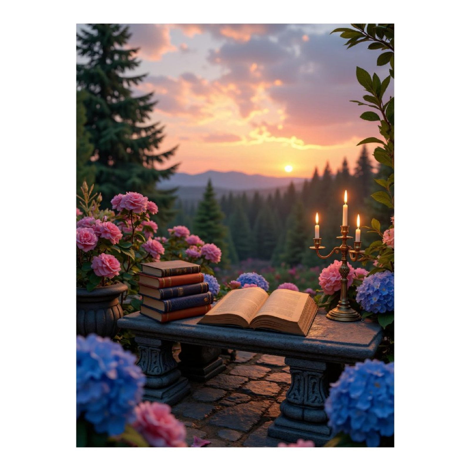Diamond Art Kits for Adults, Sunset Garden Books Candle Blossoms 5D Diamond Painting Kits for Adults Beginners, DIY Full Drill Diamond Painting, Gem Art and Crafts 12x16
