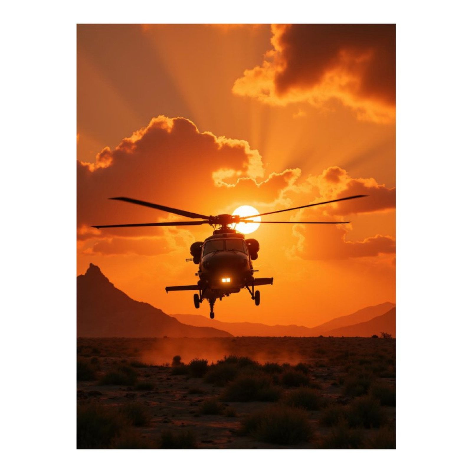 Diamond Art Kits for Adults, Sunset Helicopter Desert Silhouette 5D Diamond Painting Kits for Adults Beginners, DIY Full Drill Diamond Painting, Gem Art and Crafts 12x16