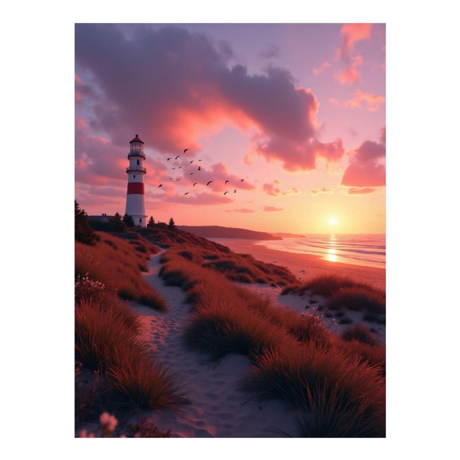 Diamond Art Kits for Adults, Sunset Lighthouse Coastal Pathway 5D Diamond Painting Kits for Adults Beginners, DIY Full Drill Diamond Painting, Gem Art and Crafts 12x16