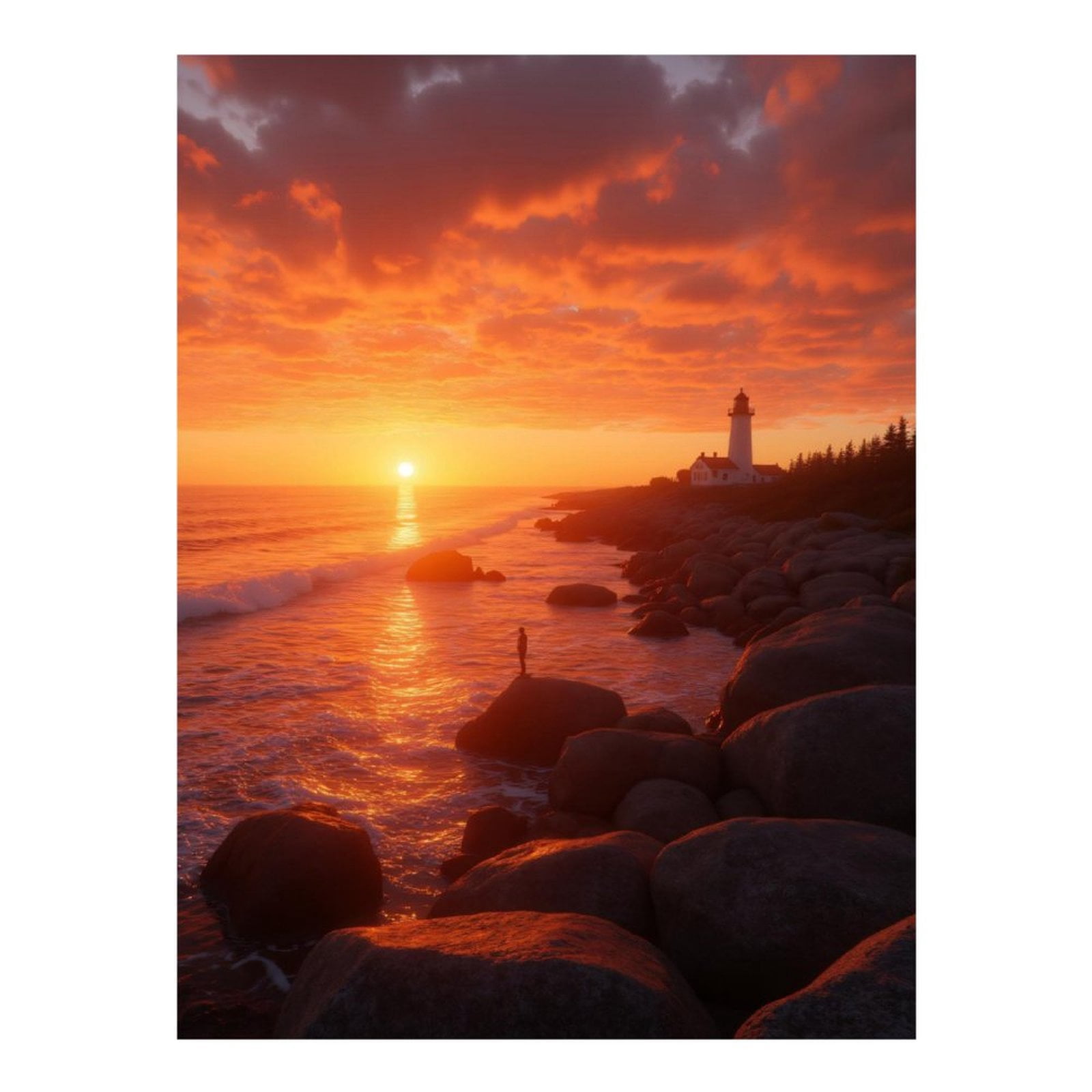 Diamond Art Kits for Adults, Sunset Lighthouse Coastline Rocky 5D Diamond Painting Kits for Adults Beginners, DIY Full Drill Diamond Painting, Gem Art and Crafts 12x16