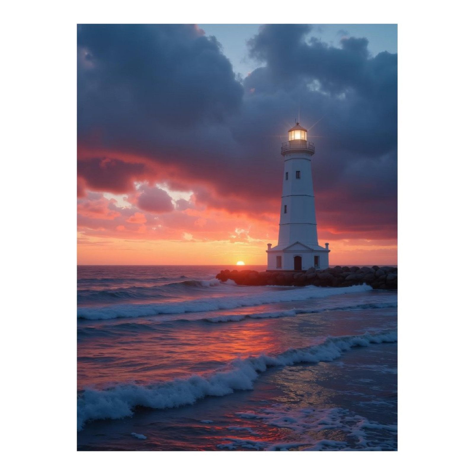 Diamond Art Kits for Adults, Sunset Lighthouse Over Ocean Waves 5D Diamond Painting Kits for Adults Beginners, DIY Full Drill Diamond Painting, Gem Art and Crafts 12x16