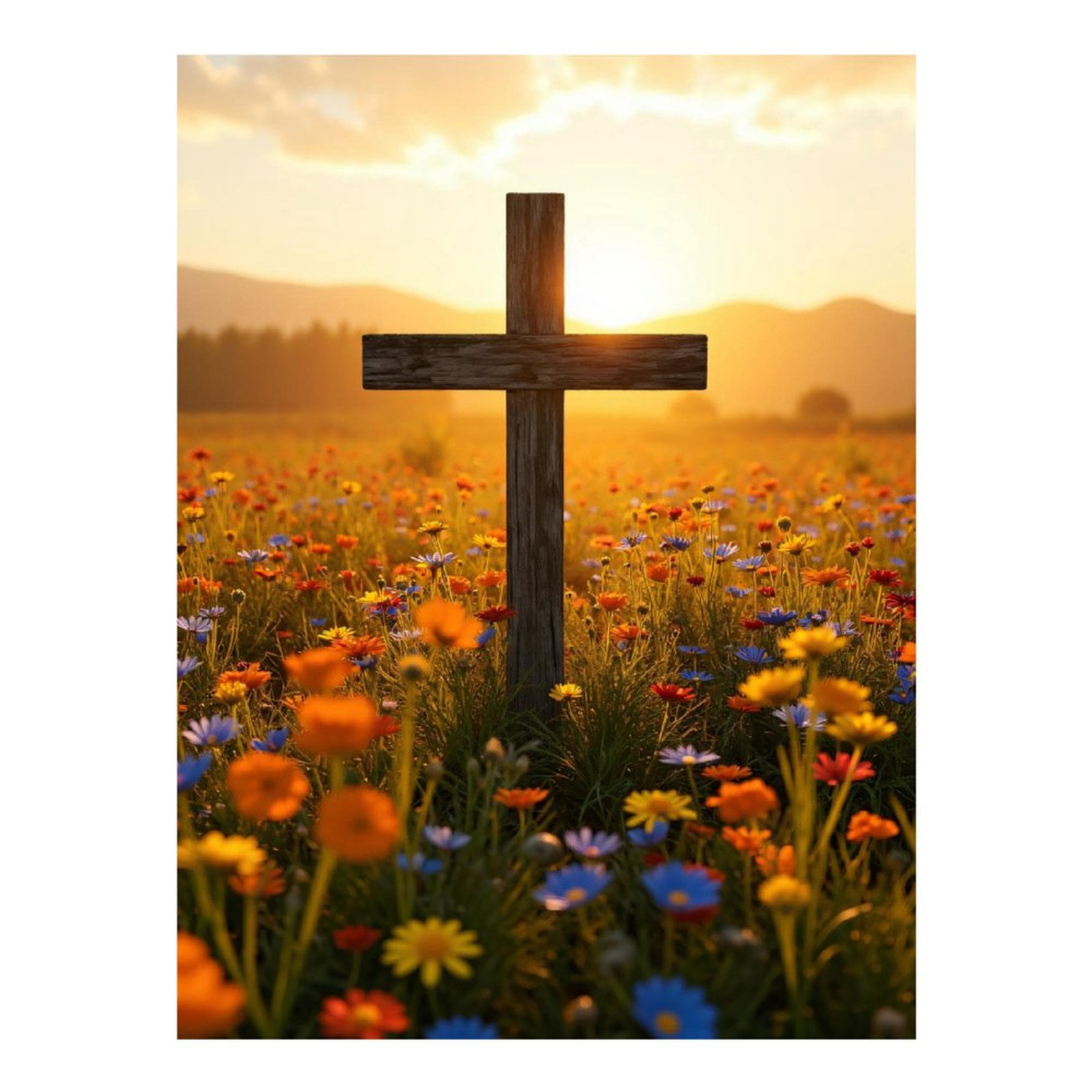 Diamond Art Kits for Adults, Sunset Meadow Wooden Cross Flowers 5D Diamond Painting Kits for Adults Beginners, DIY Full Drill Diamond Painting, Gem Art and Crafts 12x16