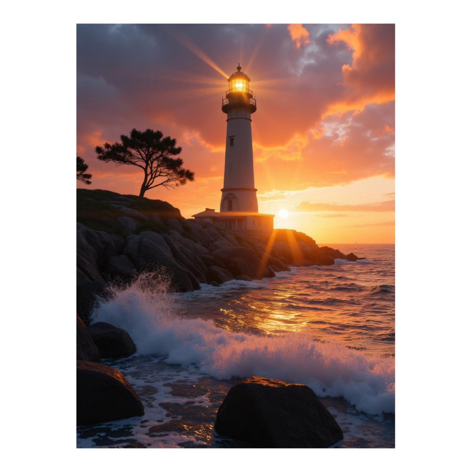 Diamond Art Kits for Adults, Sunset Ocean Waves Lighthouse 5D Diamond Painting Kits for Adults Beginners, DIY Full Drill Diamond Painting, Gem Art and Crafts 12x16