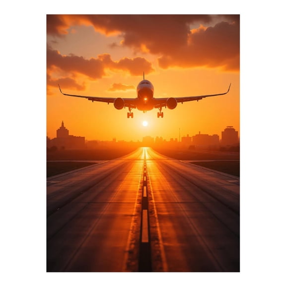 Diamond Art Kits for Adults, Sunset Plane Landing Silhouette 5D Diamond Painting Kits for Adults Beginners, DIY Full Drill Diamond Painting, Gem Art and Crafts 12x16