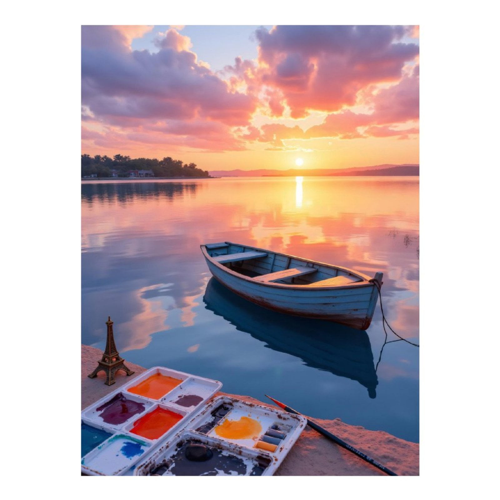 Diamond Art Kits for Adults, Sunset Reflection Serenity Boat Painting 5D Diamond Painting Kits for Adults Beginners, DIY Full Drill Diamond Painting, Gem Art and Crafts 12x16