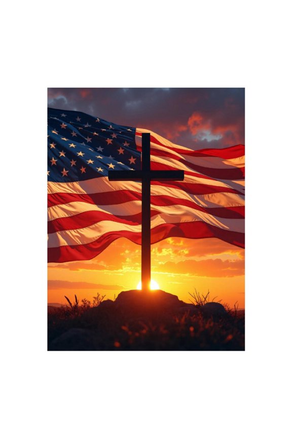 Diamond Art Kits for Adults, Sunset Silhouette Flag Sky Cross 5D Diamond Painting Kits for Adults Beginners, DIY Full Drill Diamond Painting, Gem Art and Crafts 12x16